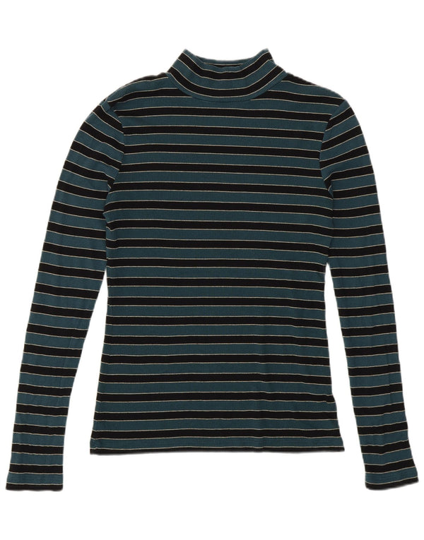 Fat Face Dame Turtle Neck Jumper Sweater UK 12 Medium Grøn Stribet