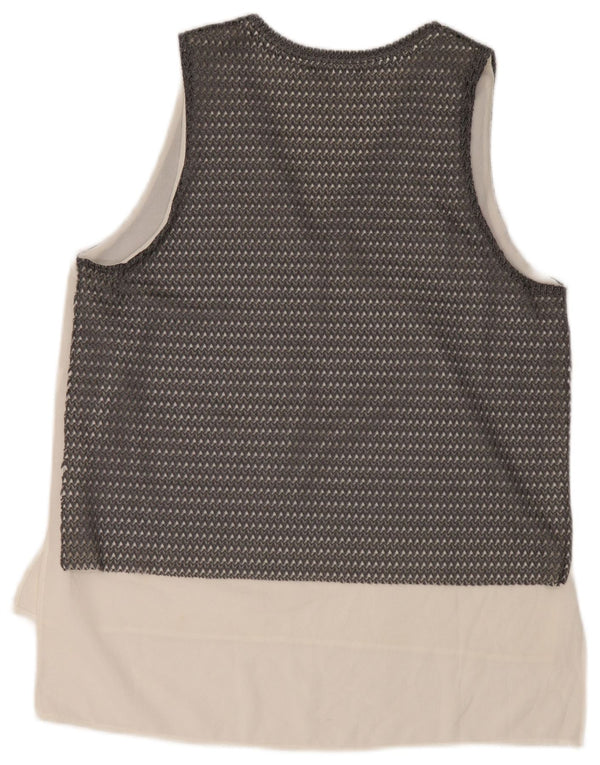 Zara Womens Sleeveless See Through Top UK 16 Large Grey Colourblock