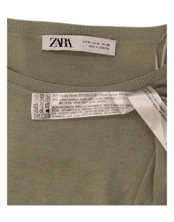 Zara Dame Loose Fit Bluse Top UK 14 Medium Khaki Viscose