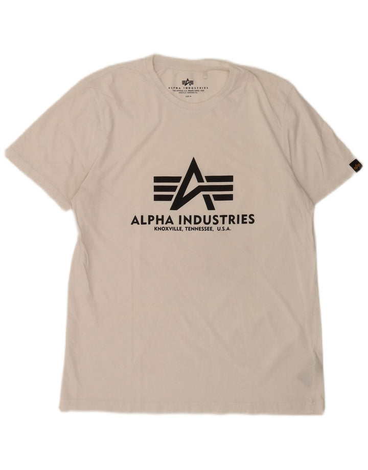 Alpha Industries Herre grafisk T-shirt Top Medium Hvid Bomuld