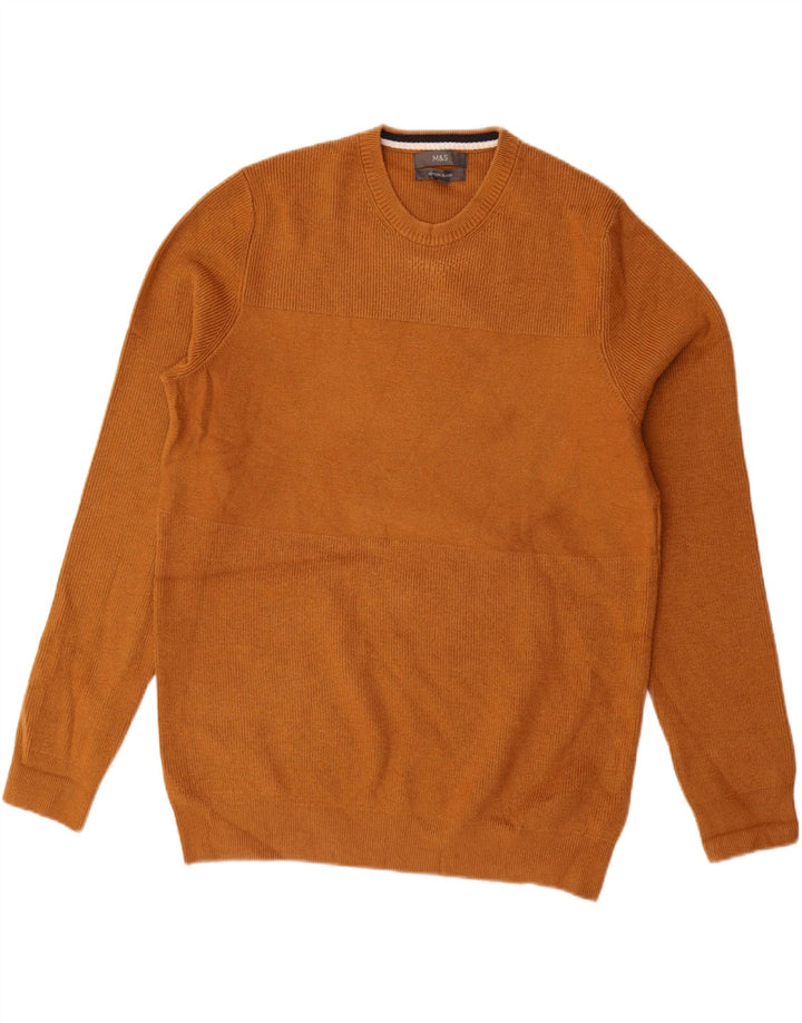 MARKS & SPENCER Herre sweater med rund hals, stor brun polyester