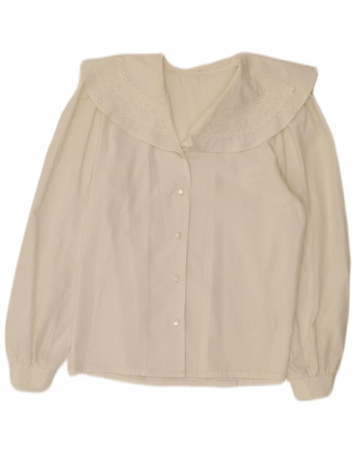 Vintage dameskjorte bluse EU 36 Small White Floral Polyester