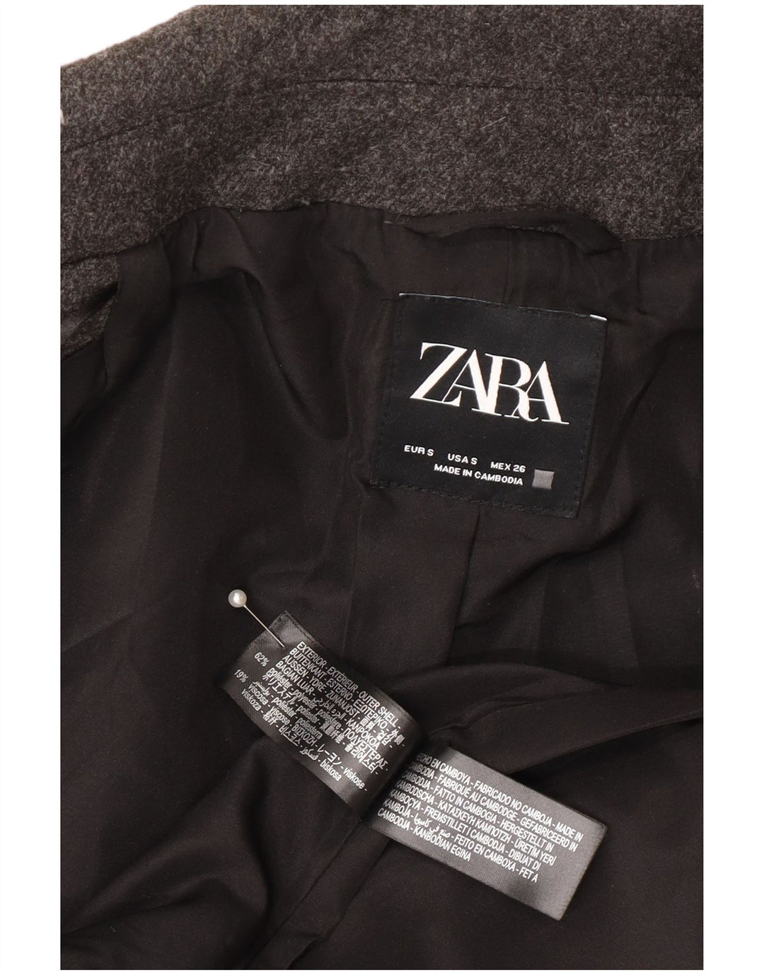 Zara Dame Dobbeltradet Oversized Blazer Jacket UK 10 Small Grey