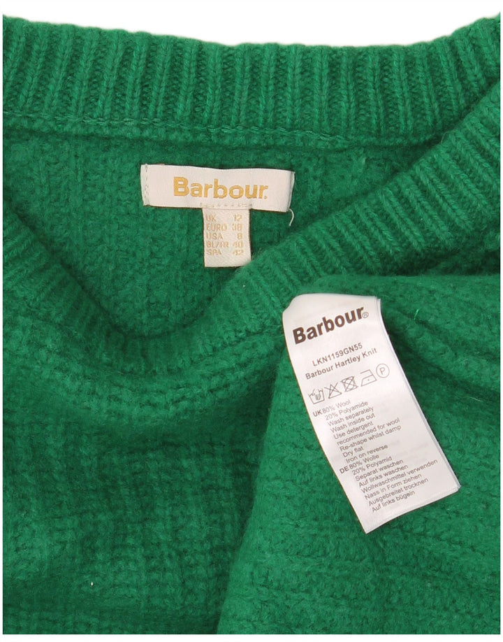 BARBOUR Dame Crop Boat Neck Jumper Sweater UK 12 Medium Green Wool