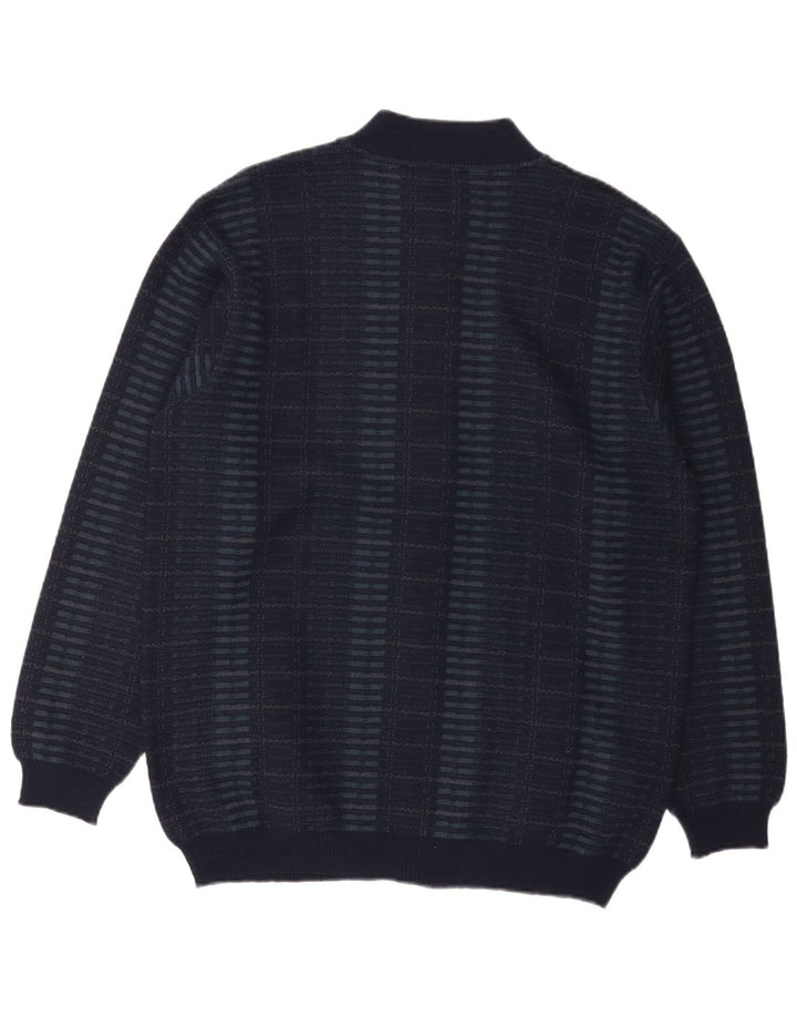 Bernardini Herre Cardigan Sweater Medium Marineblå Geometrisk Uld