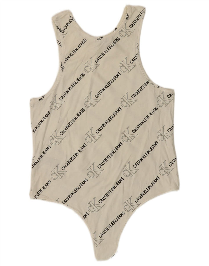 CALVIN KLEIN JEANS Grafisk ærmeløs bodysuit til kvinder UK 14 Large White