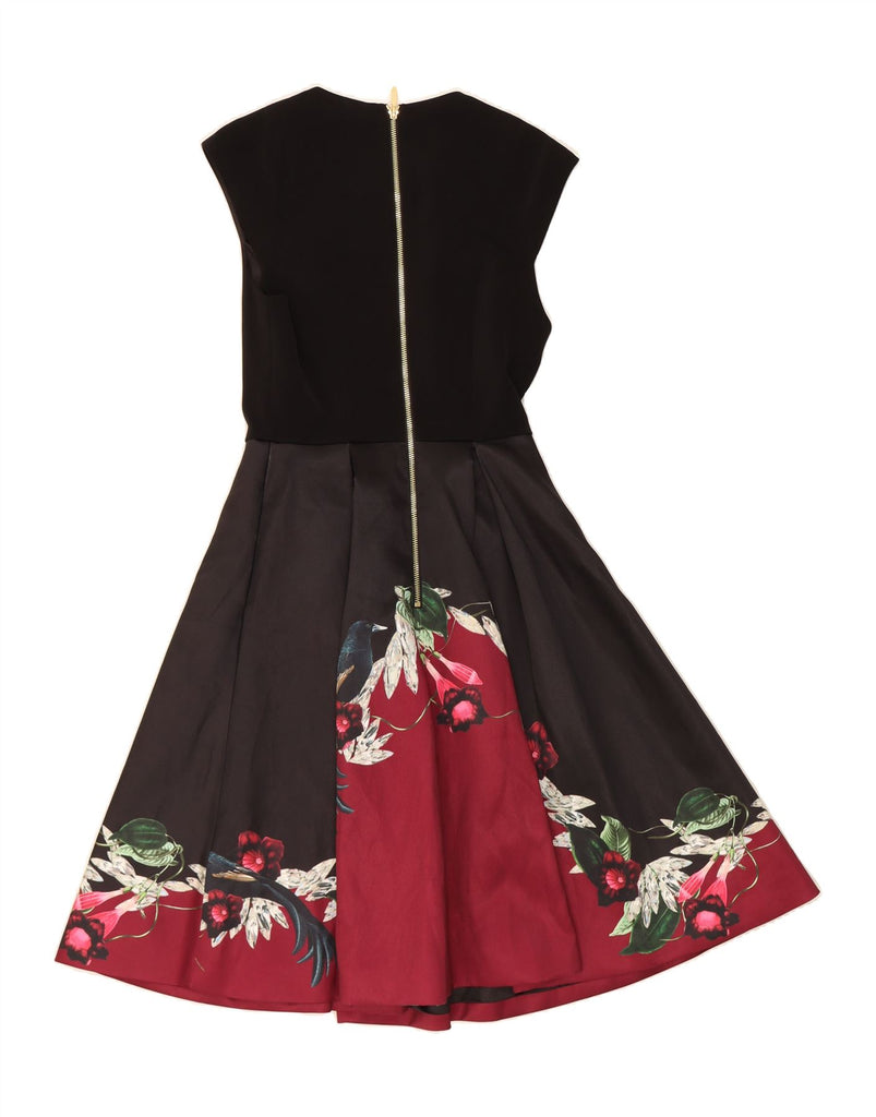 TED BAKER Womens Sleeveless A-Line Dress Size 1 XS Black Floral Polyester Vintage Ted Baker and Second-Hand Ted Baker from Messina Hembry 