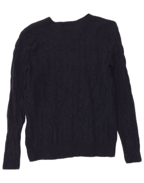 Polo Ralph Lauren Dame Crew Neck Jumper Sweater UK 8 Small Navy Blue Wool