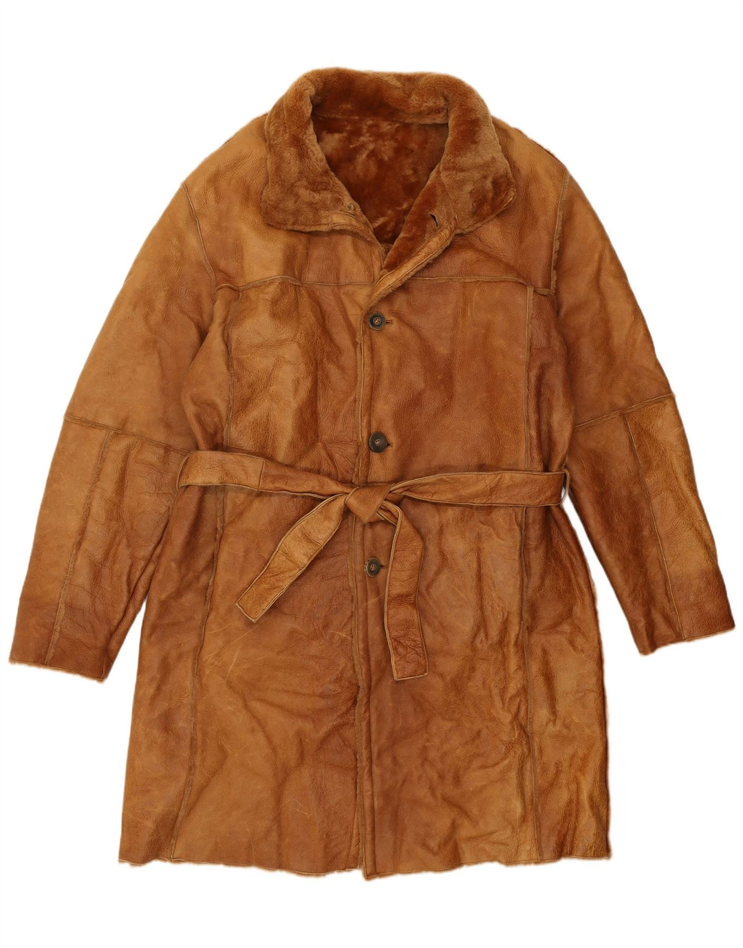 Vintage Herre Shearling Overfrakke IT 52 XL Brun Shearling
