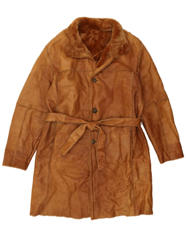 Vintage Herre Shearling Overfrakke IT 52 XL Brun Shearling