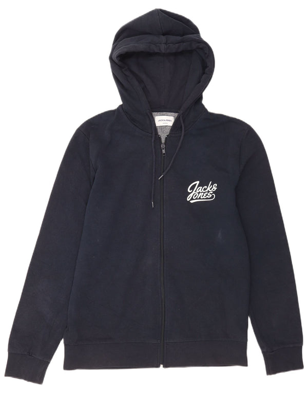 Jack & Jones Herre grafisk hættetrøje med lynlås Mellem marineblå bomuld