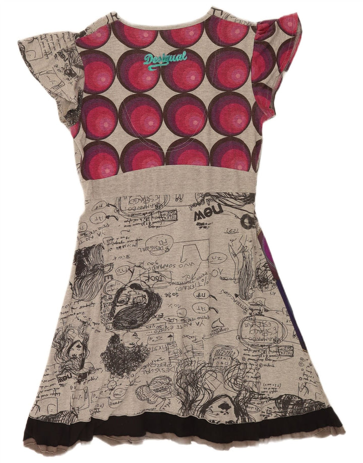 Desigual Kvinders Graphic A-Line Kjole UK 12 Medium Grey