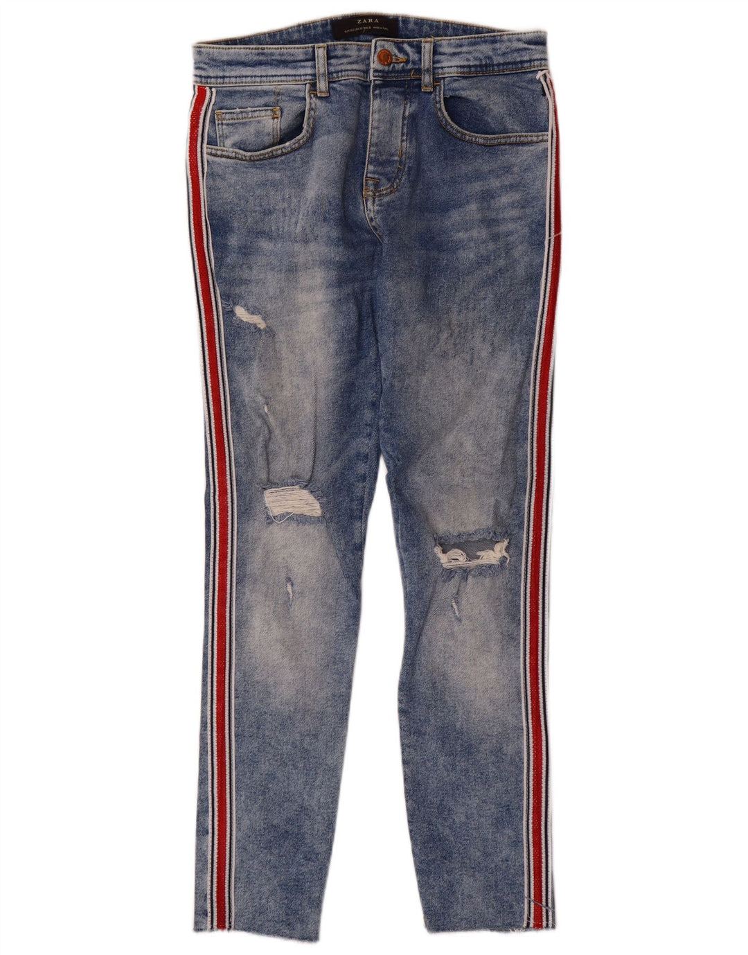 Zara Herre Distressed Slim Jeans EU 38 Small W30 L28 Blue Colourblock