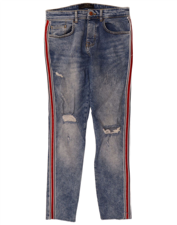 Zara Herre Distressed Slim Jeans EU 38 Small W30 L28 Blue Colourblock