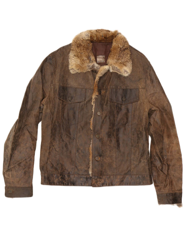 MAYS Herre Læderjakke UK 40 Stor Brun Læder