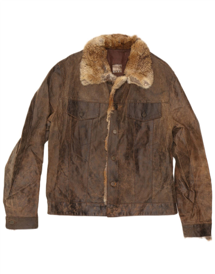 MAYS Herre Læderjakke UK 40 Stor Brun Læder