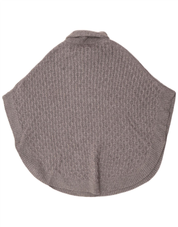 Massimo Dutti Dame Shawl Neck Poncho Jumper UK 14 Medium Grey Uld