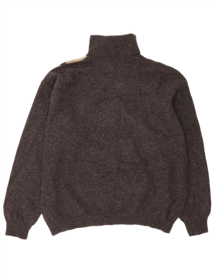 Benetton Herre Roll Neck Jumper Sweater IT 52 Large Grey Argyle/Diamond Wool