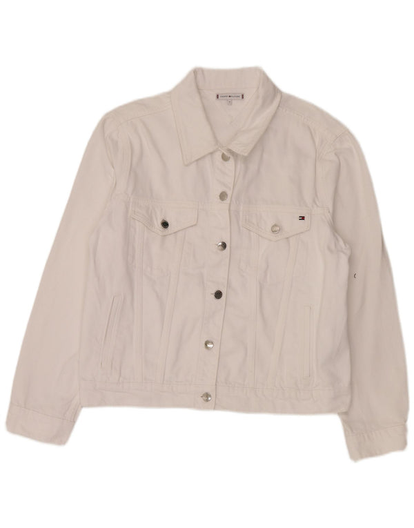 Tommy Hilfiger Dame denimjakke US 12 Stor Hvid Bomuld
