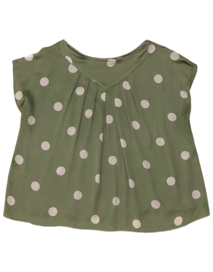 Zara Womens Crop Oversized Bluse Top UK 10 Small Green Polka Dot Polyester