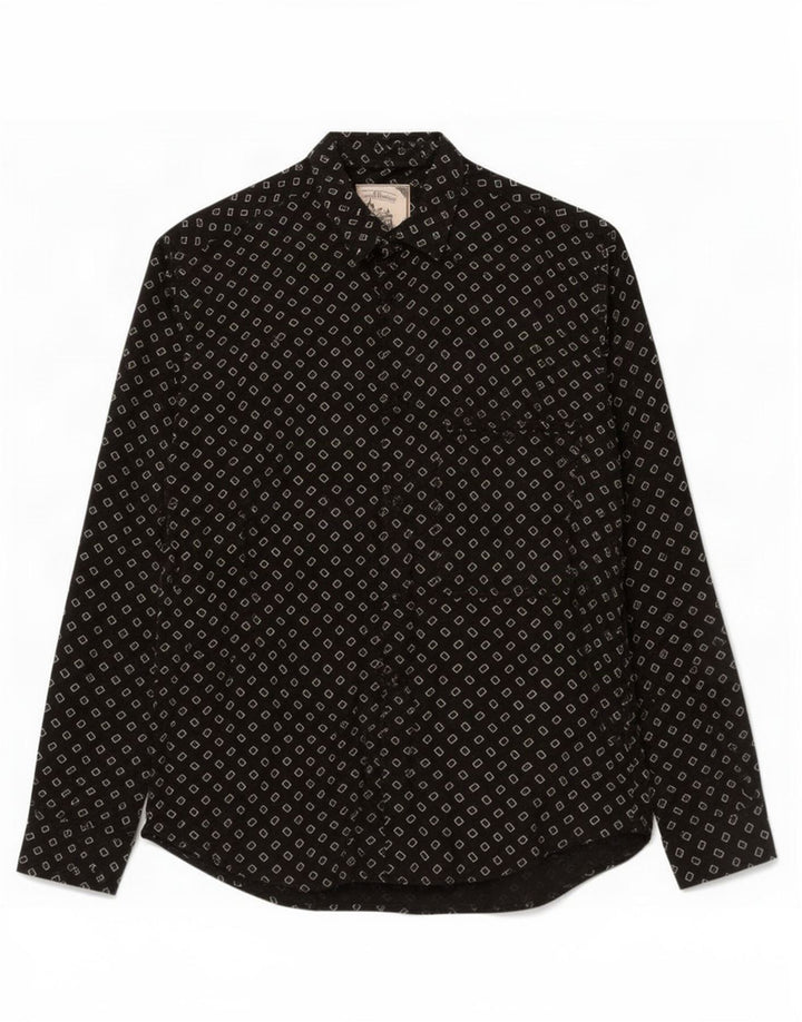 Vintage herreskjorte medium sort geometrisk viskose