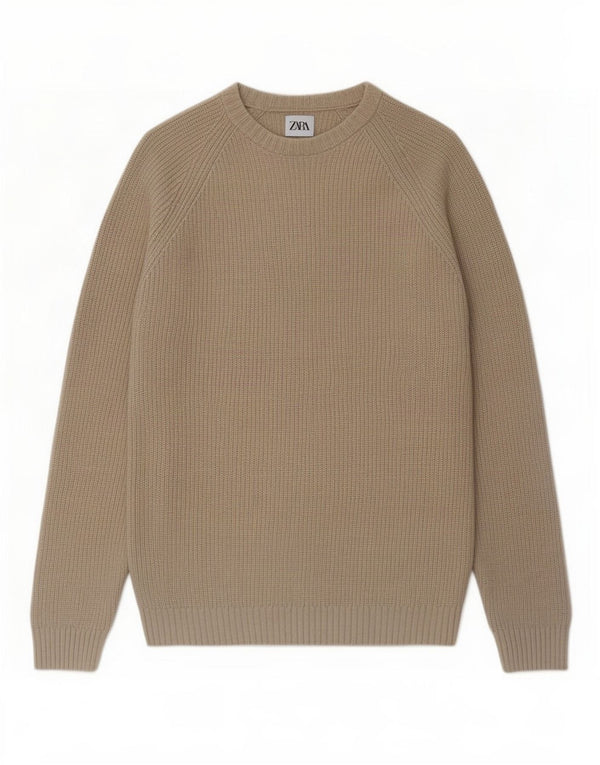 Zara Herre Boat Neck Jumper Sweater Lille Beige Bomuld