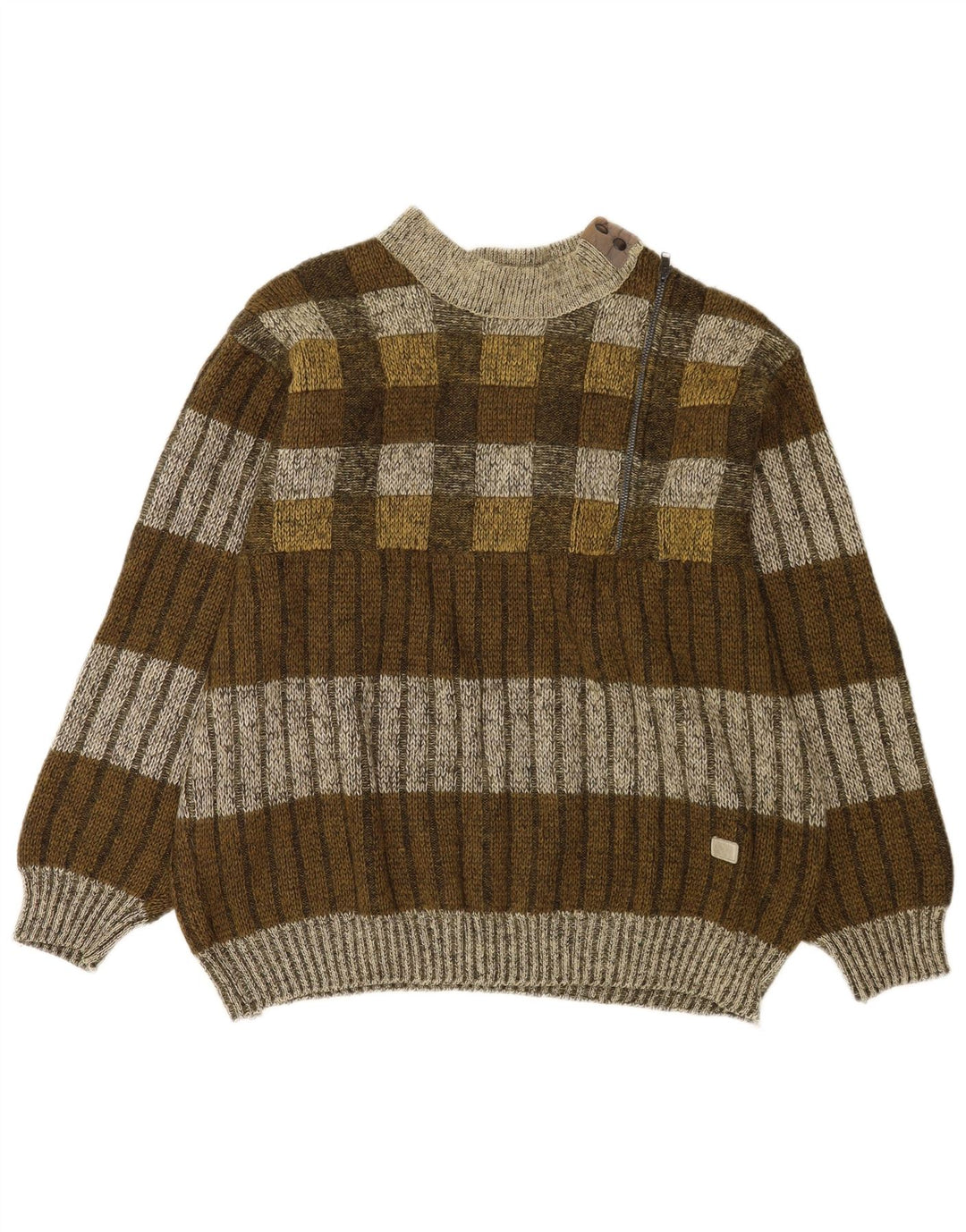 Frank Pepperone Herre Turtle Neck Jumper Sweater XL Khaki Stribet Uld