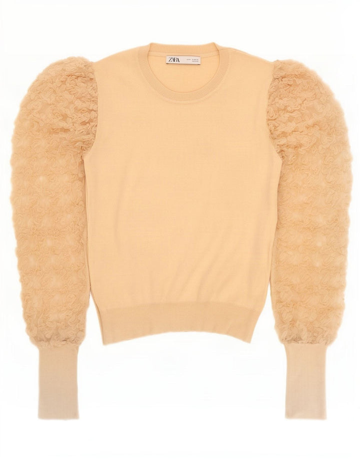 Zara Dame Bluse Top UK 12 Medium Beige