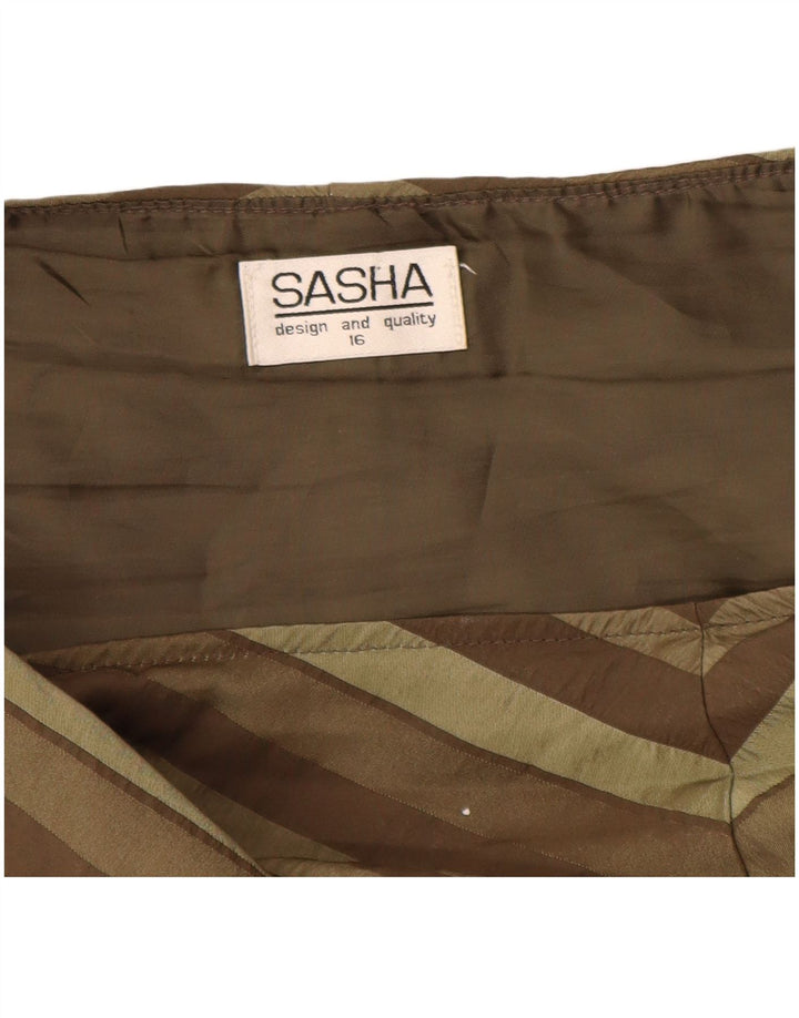SASHA Dame asymmetrisk A-line nederdel UK 16 Large W36 Khaki stribet