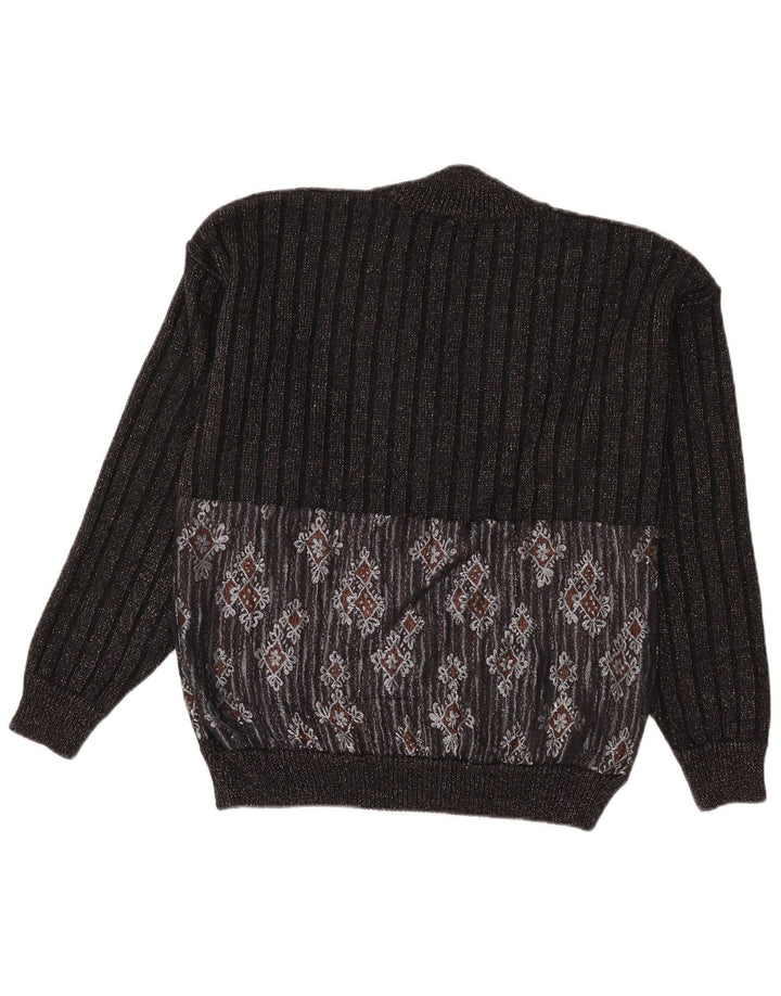 Vintage Herre V-hals sweater Large Black Fair Isle