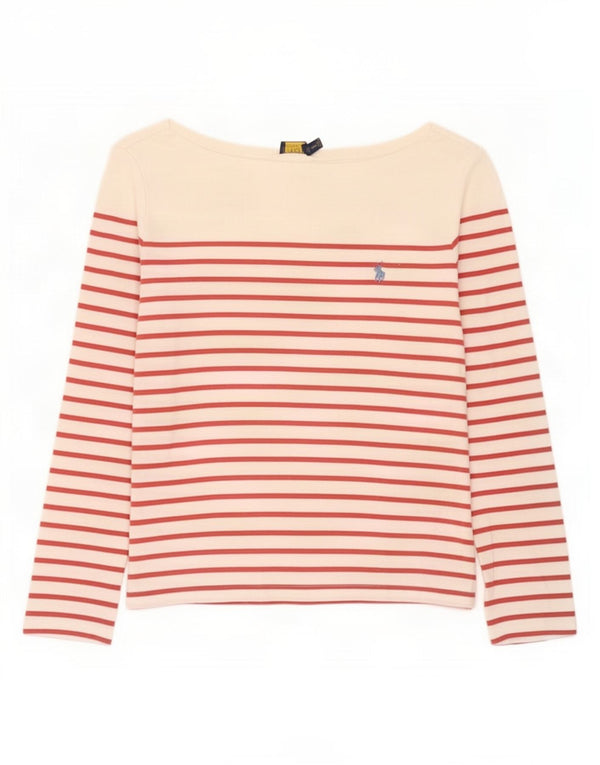 Polo Ralph Lauren Dame Top Langærmet UK 18 XL Hvid Stribet Bomuld
