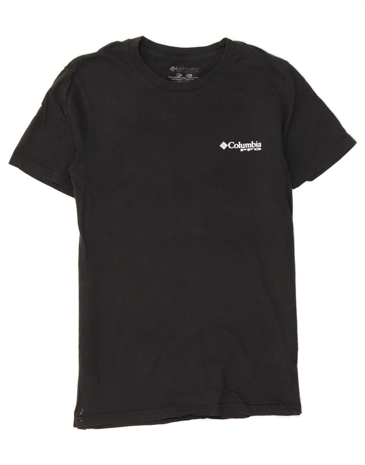 COLUMBIA Mens Graphic T-Shirt Top Small Black Cotton Vintage Columbia and Second-Hand Columbia from Messina Hembry 