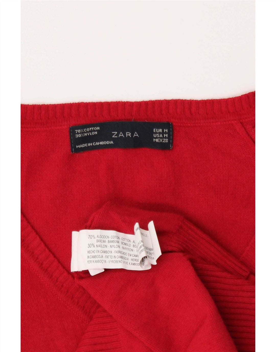 Zara Dame V-hals sweater UK 12 Medium Rød Bomuld
