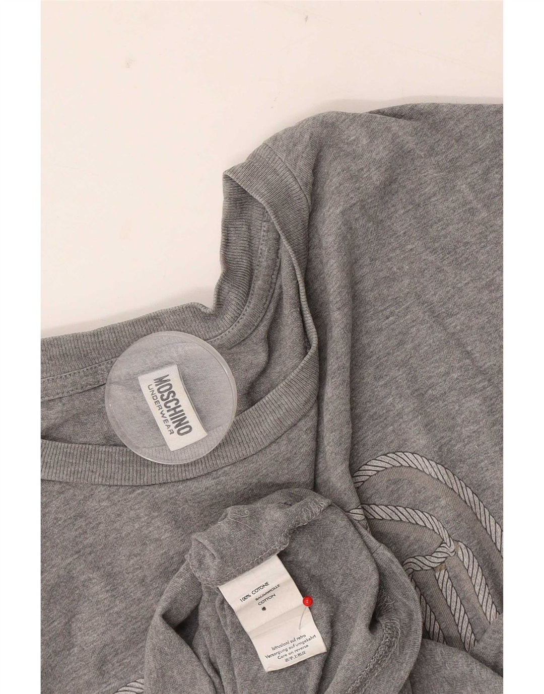 Moschino Dame Grafisk T-Shirt Top UK 14 Medium Grå Bomuld