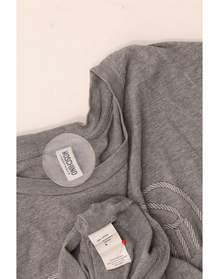 Moschino Dame Grafisk T-Shirt Top UK 14 Medium Grå Bomuld