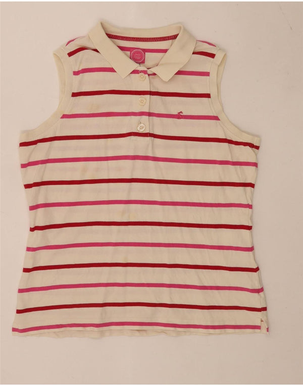 Joules ærmeløs poloshirt til kvinder UK 18 XL Hvidstribet