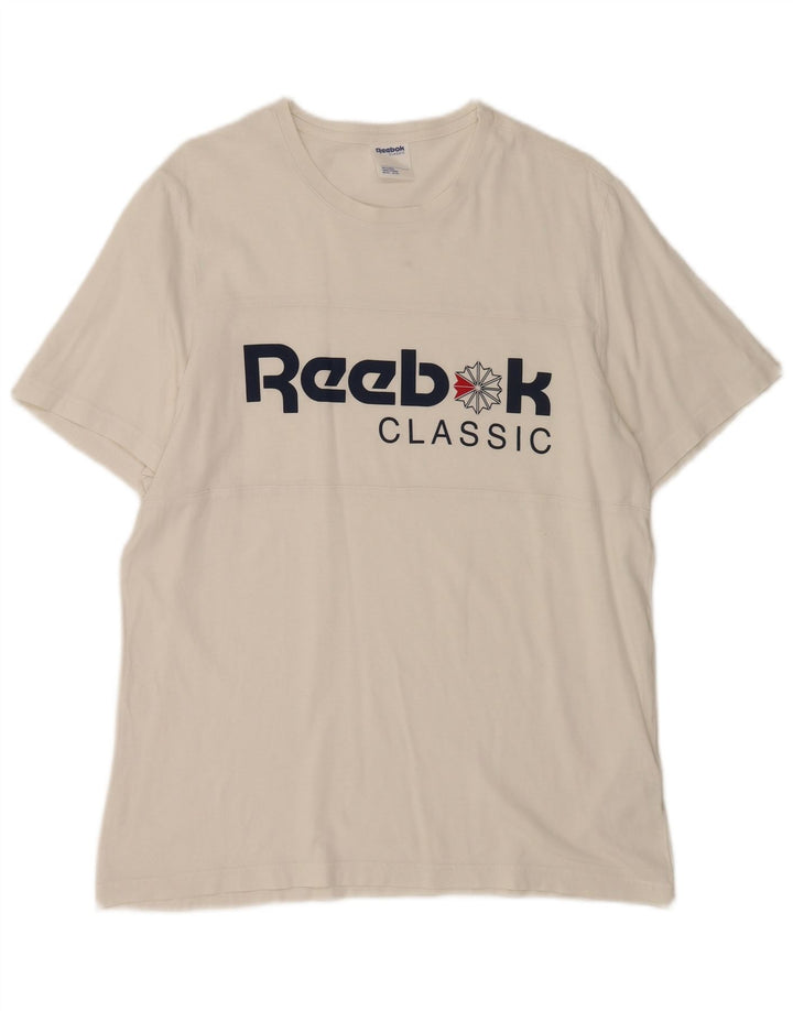 Reebok Herre Klassisk Grafisk T-Shirt Top Stor Hvid Bomuld