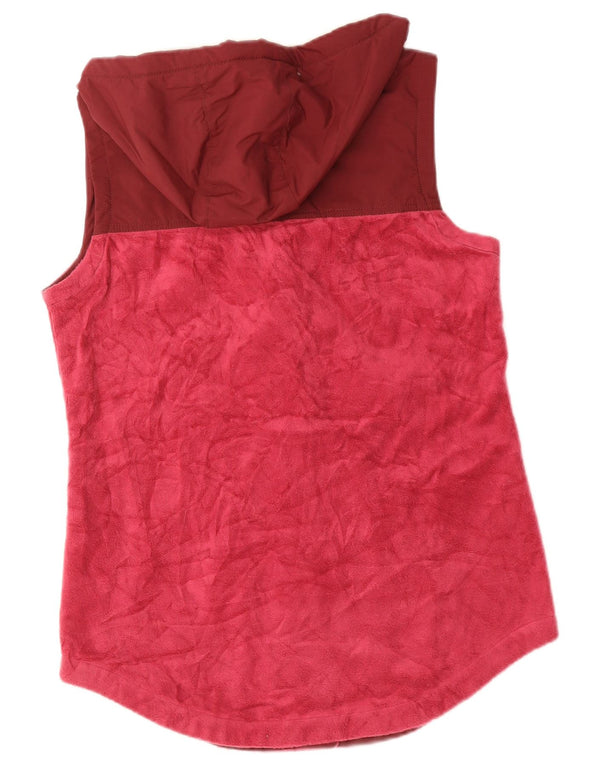 Columbia Womens Hooded Fleece Gilet UK 14 Medium Burgundy Colourblock