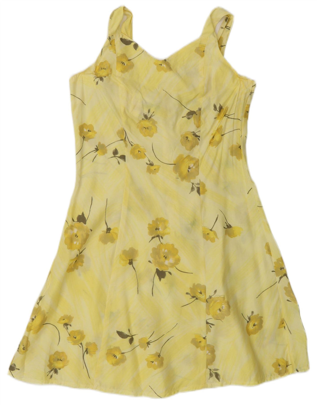 Vintage ærmeløs solkjole til kvinder UK 10 Small Yellow Floral