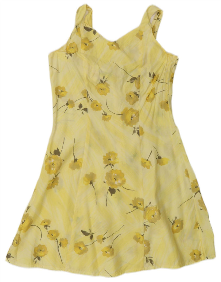 Vintage ærmeløs solkjole til kvinder UK 10 Small Yellow Floral