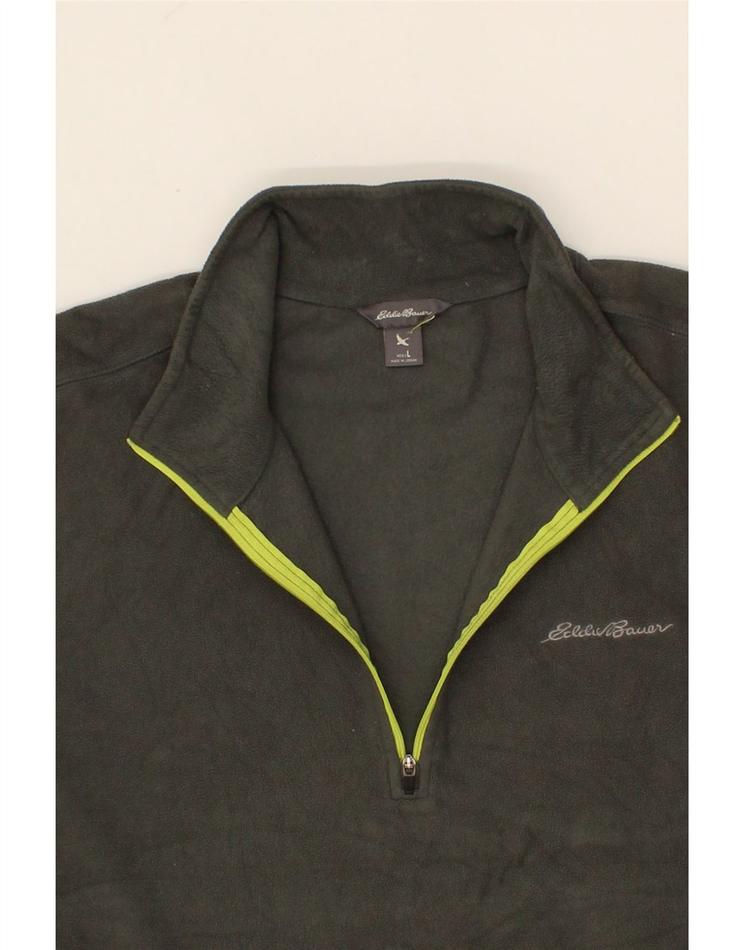 EDDIE BAUER Mens Zip Neck Fleece Jumper Large Khaki Polyester Vintage Eddie Bauer and Second-Hand Eddie Bauer from Messina Hembry 