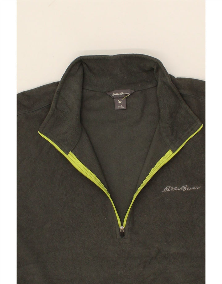 EDDIE BAUER Mens Zip Neck Fleece Jumper Large Khaki Polyester Vintage Eddie Bauer and Second-Hand Eddie Bauer from Messina Hembry 
