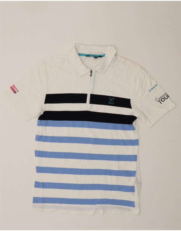 CREW CLOTHING Mens Polo Shirt Small White Striped Cotton Vintage Crew Clothing and Second-Hand Crew Clothing from Messina Hembry 