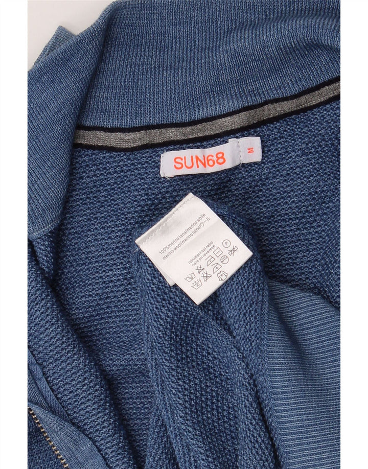 Sun68 Herre cardigan sweater Medium Blue Merino Uld