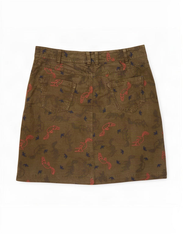 White Stuff Womens Corduroy Nederdel UK 8 Small W28 Green Animal Print Bomuld