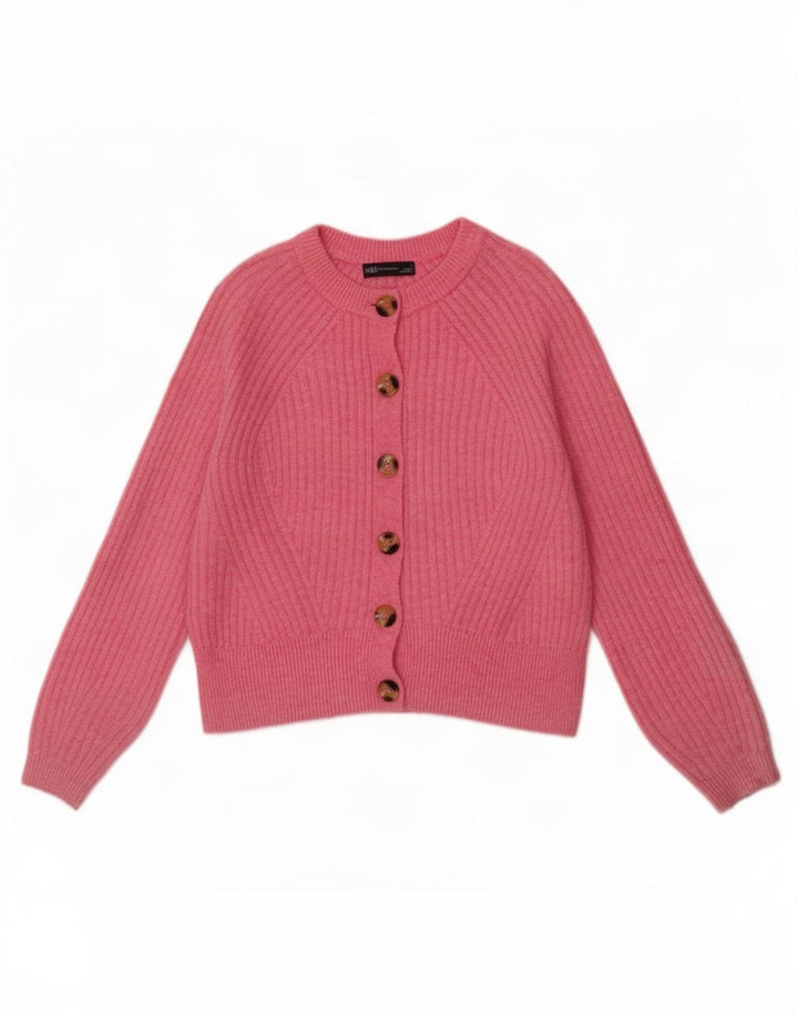 Marks & Spencer Dame Cardigan Sweater UK 14 Medium Pink Akryl