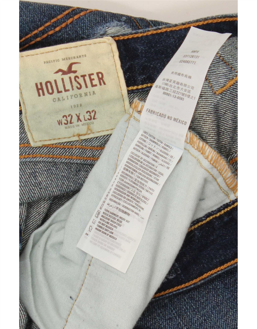 Hollister Herre Distressed Bootcut Jeans W32 L32 Blå bomuld