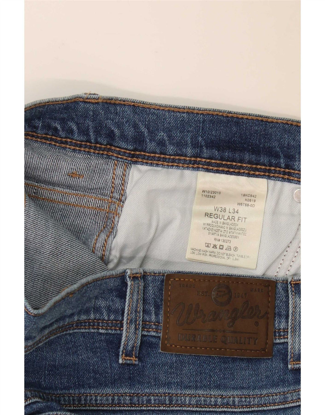 Wrangler Herre Regular Fit Straight Jeans W38 L34 Blå Bomuld