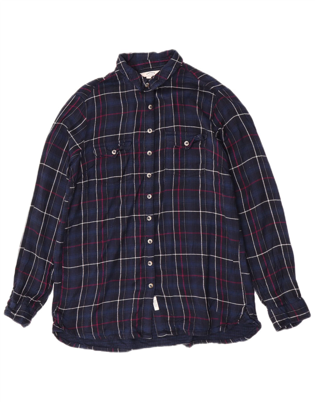 Fat Face Dame Flanell Shirt UK 12 Medium Navy Blue Check Viscose