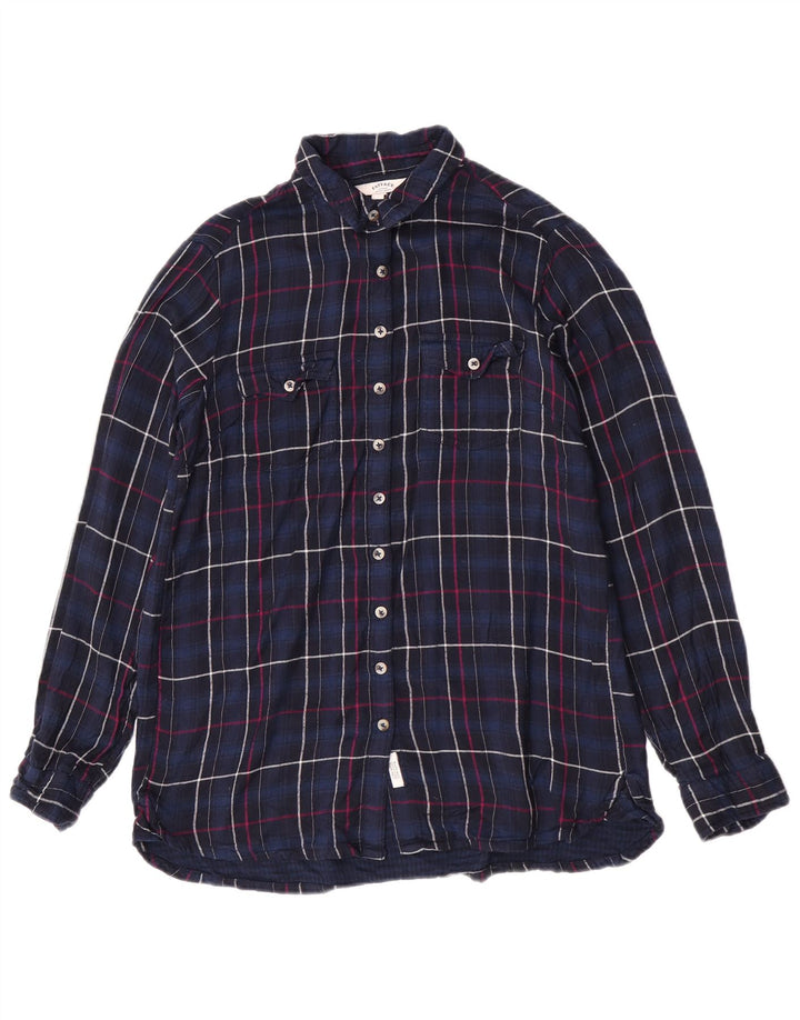 Fat Face Dame Flanell Shirt UK 12 Medium Navy Blue Check Viscose